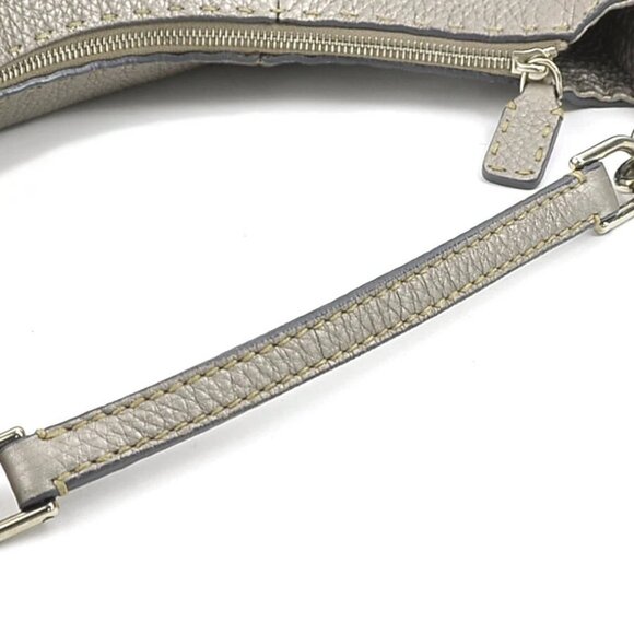FENDI Selleria Shoulder Bag Gold Gray Leather/Silvertone - Picture 7 of 12